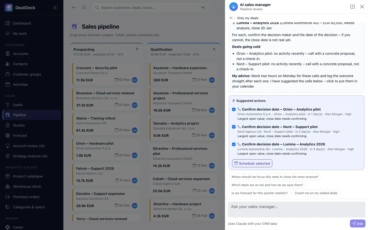 The AI sales manager in DealDeck