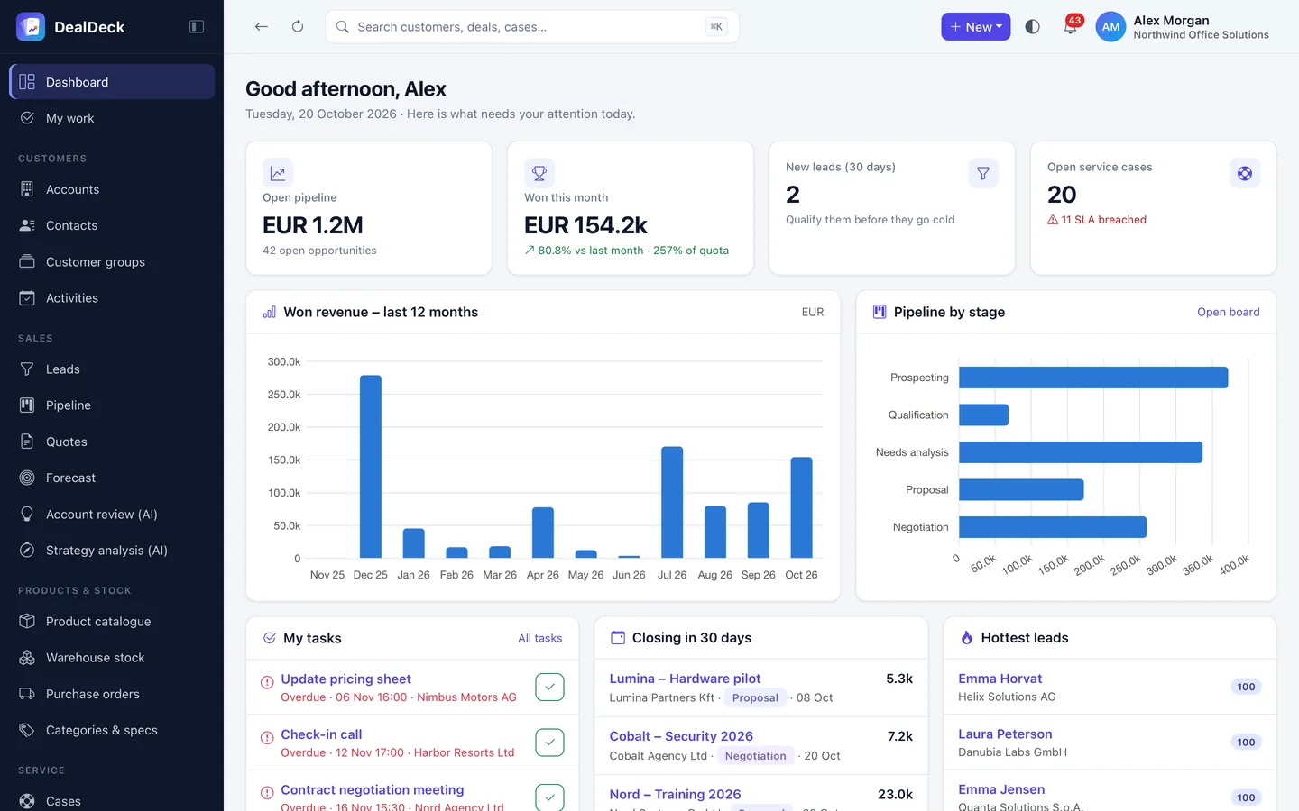 The DealDeck dashboard
